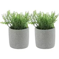 Countryfield Kunstplant/kruiden rozemarijn - 2x - - in grijs cement potje - 19 cm - kruiden