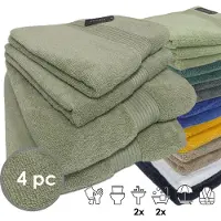 ISleep Terry Badtextiel - Voordeelset (4 delig) - 2x Handdoek 60x110 cm - 2x Badlaken 70x140 - Licht Groen