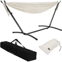 ECD-Germany Hangmat XXL Zeynep | polyester beige 255x99x98 cm hangmatten | NADUVI
