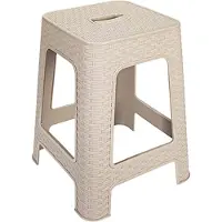 Hega hogar zitkrukje - beige - kunststof - 37x37x45 cm - Rotan Line - opstapkrukje/stapelbaar
