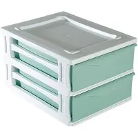 Hega hogar Ladeblokje/bureau organizer 2x lade - wit/mintgroen - L26 x B35 x H20 cm - kunststof