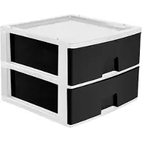 Hega hogar Ladeblokje/bureau organizer 2x lade - wit/antraciet - L38 x B38 x H30 cm - kunststof - ladekastje