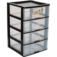 Hega hogar Ladeblokje/bureau organizer 4x lade - zwart/transparant - L38 x B38 x H58 cm - kunststof - ladekastje