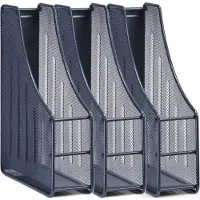 Zeller Lectuurbak - 3x - documenten opbergbak - antraciet grijs - draad metaal - L9 x B27 x H35 cm