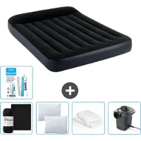 OEM Luchtbed - Twijfelbed - 137 x 191 x 25 cm - Donkerblauw - Met beschermhoezen - Kussen - Pomp - Reparatieset en kussenbeschermer