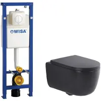 Qeramiq Dely Swirl Toiletset - 36.5x53cm - Wisa XS inbouwreservoir - 35mm zitting - witte bedieningsplaat - ronde knoppen - zwart mat 0704406/SW1000769/SW1026258
