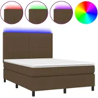vidaXL Boxspringbed met matras en LED-verlichting, donkerbruin, 140x190 cm, stof