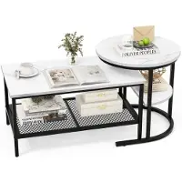 Costway Bijzettafel - Set van 2 - Marmerprint - Wit/ Zwart