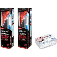 White Glo Charcoal Deep Stain Remover Tandpasta, 100 ml - Pak van 2 met Sanitral 50 stuks tandzijdestokje als cadeau