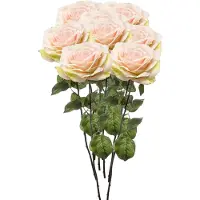 Emerald Kunstbloemen boeket Roos Laurie - 8x - 57 cm - licht roze - Kunst zijdebloemen