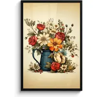 PosterMonkey Poster in lijst - Fotolijst 60x90 cm - Posters - Vintage - Bloemen - Vaas - Kleuren - Beige - Posterlijst zwart - Decoratie - Wanddecoratie woonkamer - Muurdecoratie slaapkamer