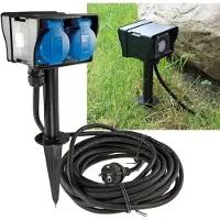 Chilitec Tuinstopcontact met grondpin, 2-voudig IP44, 10m kabel, timer