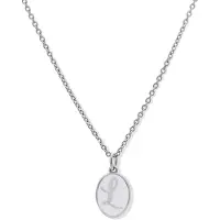 New Bling 9LA-20059-L Zilveren Ketting met Letterhangertje - L - Ovaal - 12x8,8mm - Emaille - Lila - Initiaal sieraad - Rhodium - Zilver