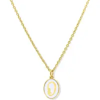 New Bling 9LA-20061-O Zilveren Ketting met Letterhangertje - O - Ovaal - 12x8,8mm - Emaille - Wit - Zilver - Initiaal sieraad - Verguld/Goud op Zilver