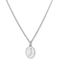 New Bling 9LA-20059-J Zilveren Ketting met Letterhangertje - J - Ovaal - 12x8,8mm - Emaille - Lila - Initiaal sieraad - Rhodium - Zilver
