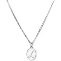 New Bling 9LA-20059-Z Zilveren Ketting met Letterhangertje - Z - Ovaal - 12x8,8mm - Emaille - Lila - Initiaal Sieraad - Rhodium - Zilver