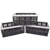 Discountershop Set van 3 Opvouwbaar Vouwkrat Grijs (32 Liter) - Booschappenkisten Met Handgrepen - Gemaakt van Gerecycled Plastic (50x21x33 cm)