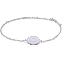 New Bling 9LA-20060-G Zilveren Armbandje met Letter - G - Ovaal - 12x8,6mm - Lila - 16+2+3cm - Rhodium - Zilver