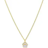 New Bling 9LA-20004 Zilveren Ketting met Hangertje - Pootafdruk - Wit - Emaille - 8,8mm - 39+3+4cm - Zilver - Verguld/Goud op Zilver