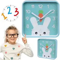 Sarcia.eu Konijn Wandklok, Vierkante Analoge Klok voor Kinderen 20,2x20,2 cm