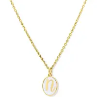New Bling 9LA-20061-N Zilveren Ketting met Letterhangertje - N - Ovaal - 12x8,8mm - Emaille - Wit - Zilver - Initiaal sieraad - Verguld/Goud op Zilver
