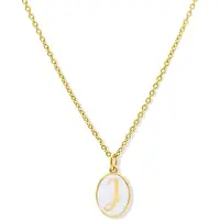 New Bling 9LA-20061-J Zilveren Ketting met Letterhangertje - J - Ovaal - 12x8,8mm - Emaille - Wit - Zilver - Initiaal sieraad - Verguld/Goud op Zilver