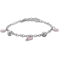 New Bling 9LA-20007 Zilveren Bedelarmbandje - Belletjes - Katje - Pootafdruk - Roze - 16+2+3cm - Rhodium - Zilver