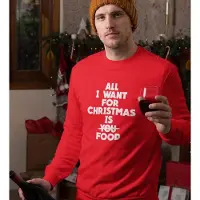 B&C Foute Kersttrui Rood - All I Want For Christmas Is Food - Maat L - Kerstkleding voor dames & heren
