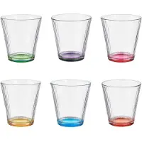 Vivalto Waterglazen/drinkglazen Colorama - 6x stuks - transparant/kleurenmix bodem - 310 ml - 9 x 9 cm