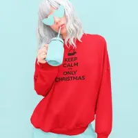 B&C Foute Kersttrui Rood - Keep Calm It’s Only Christmas Black - Maat S - Kerstkleding voor dames & heren