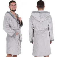 Springos Badjas - Fleece - Grijs - Capuchon - Riem - Maat L/XL