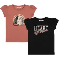 Dirkje t-shirt - set van 2 - roestrood/zwart Meisjes Katoen Ronde hals - maat 104
