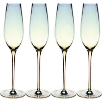 Intirilife 4x Champagneglas met Regenboog Glinstering en Golvende Vorm - 200 ml Inhoud - Prosecco Mousserend Glas Vaatwasmachinebestendig Schokbestendig Kristalglas