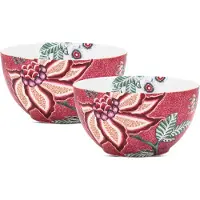 Pip studio Flower Festival Ontbijtkommen - Donker Roze- Porselein - Set van 2 - 15cm