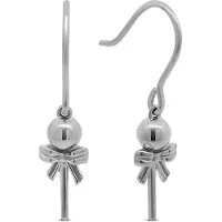 New Bling 9LA-20024 Zilveren Oorbellen - Rammelaar - Strikje - 15x6,6mm - Oorhangers - 28mm Totaal lengte - Rhodium - Zilver