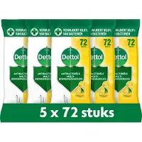 Dettol Antibacteriële Schoonmaakdoekjes - Sprankelende Citroen - 72 stuks - 5 Stuks - Voordeelverpakking