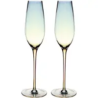 Intirilife 2x Champagneglas met Regenboog Glinstering en Golvende Vorm - 200 ml Inhoud - Prosecco Mousserend Glas Vaatwasmachinebestendig Schokbestendig Kristalglas