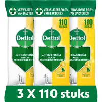 Dettol Antibacteriële Schoonmaakdoekjes - Sprankelende Citroen - 110 x 3 Stuks - Voordeelverpakking