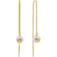 New Bling 9LA-20053 Zilveren Oorbellen - Kroontje - Parel - 7,3mm - Oorhangers - 10,5cm Totaal Lengte - Zilver - Verguld/Goud op Zilver