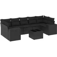 vidaXL 8-delige Loungeset met kussens poly rattan zwart