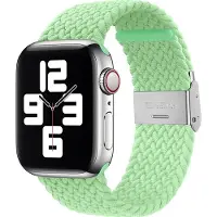 Mobigear Braided Nylon Watch bandje geschikt voor Apple Watch Bandje Klemsluiting - 49/45/44/42 mm - Pistachio