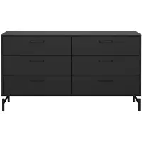 CALICOSY Dubbele ladekast met 6 lades matzwart met metalen onderstel b138,7 cm bora