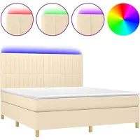 vidaXL Boxspring met matras en LED stof crèmekleurig 160x200 cm
