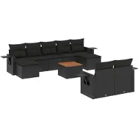 vidaXL 10-delige Loungeset met kussens poly rattan zwart