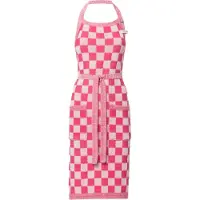 Knit Factory Gebreide Keukenschort Dames & Heren - Kookschort - Kokssloof - Keukensloof - Koksschort - Barbecue schort Block - Ecru/Fuchsia - Roze - One Size - Met steekzakken
