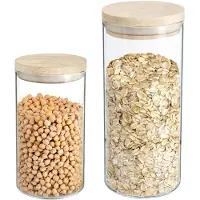 Secret De Gourmet - Keuken voorraad bussen - potten - glas/hout - set 6x stuks - voedsel - 1000 ml en 1300 ml