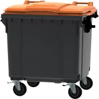 HygieneShopBasics Container 1100 liter vlak deksel grijs/oranje