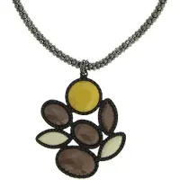 Behave Korte Ketting - Popcorn Schakel met Gele en Bruine Hanger - Nikkelvrij