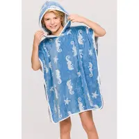 Woody badcape unisex – blauw – zeepaardjes all-over print – 241-10-BCA-B/918 – maat 128-152