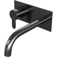 Brauer Gunmetal Edition ColdStart wastafelkraan inbouw gebogen uitloop met achterplaat model D2 gunmetal geborsteld PVD